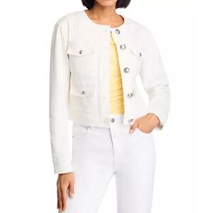 Aqua Cream Denim Jacket Size 6 Cropped Collarless Button‎ Front Pockets